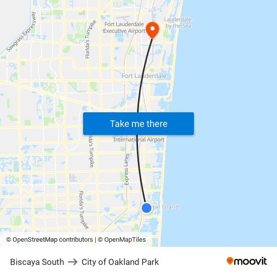 Biscaya South to City of Oakland Park map