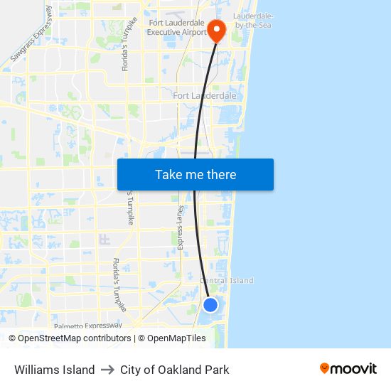 Williams Island to City of Oakland Park map