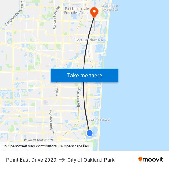 Point East Drive 2929 to City of Oakland Park map