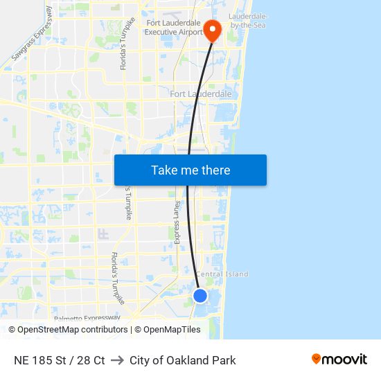 NE 185 St / 28 Ct to City of Oakland Park map