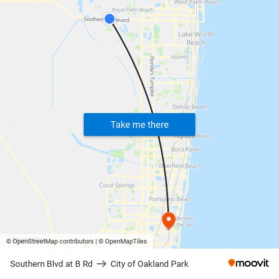 SOUTHERN BLVD at B RD to City of Oakland Park map