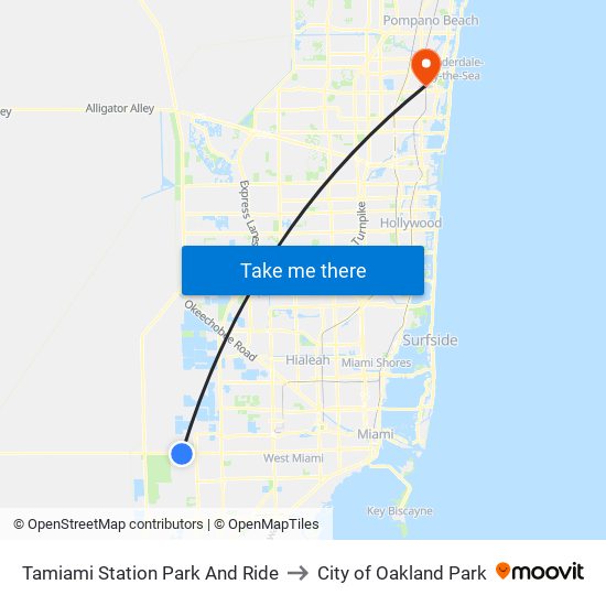 Tamiami Station Park And Ride to City of Oakland Park map