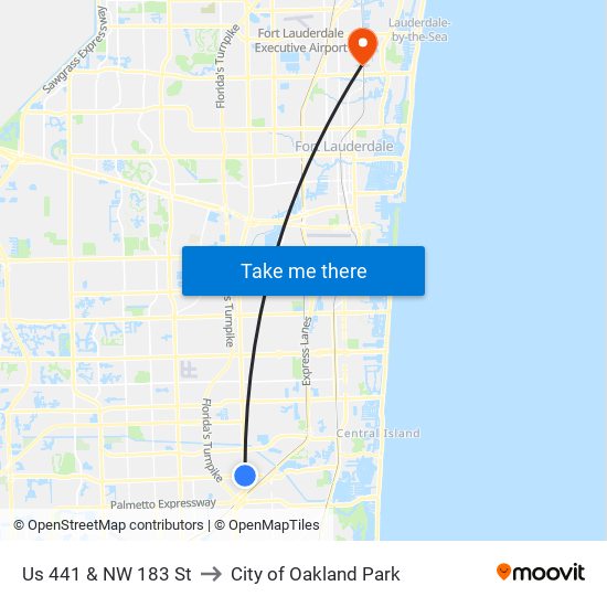 Us 441 & NW 183 St to City of Oakland Park map