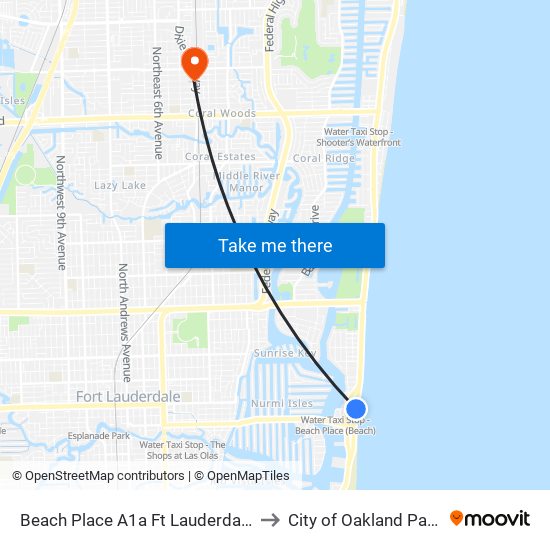 Beach Place A1a Ft Lauderdale to City of Oakland Park map