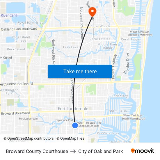 Broward County Courthouse to City of Oakland Park map