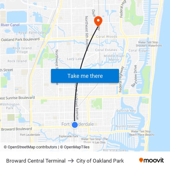 Broward Central Terminal to City of Oakland Park map