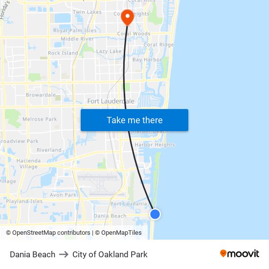 Dania Beach to City of Oakland Park map