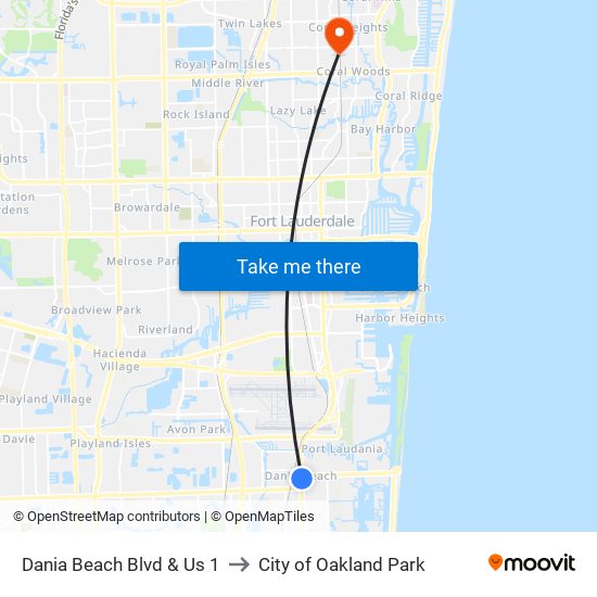 Dania Beach Blvd & US 1 to City of Oakland Park map