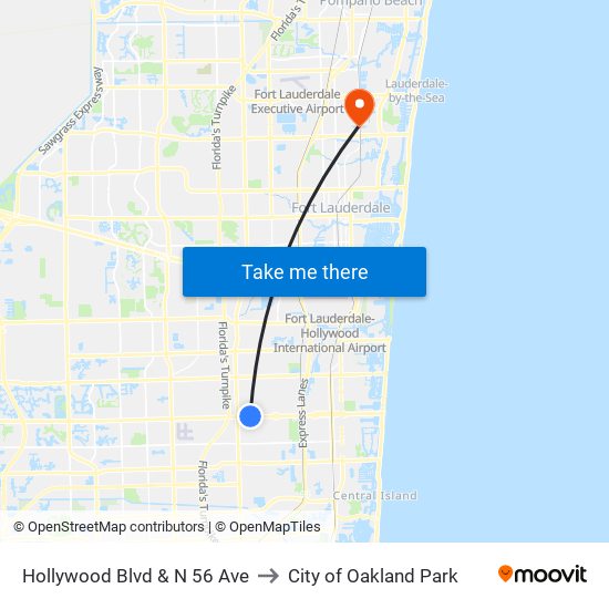 Hollywood Blvd & N 56 Ave to City of Oakland Park map