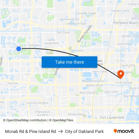 Mcnab Rd & Pine Island Rd to City of Oakland Park map