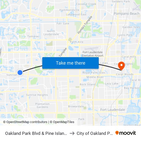 Oakland Park Blvd & Pine Island Rd to City of Oakland Park map