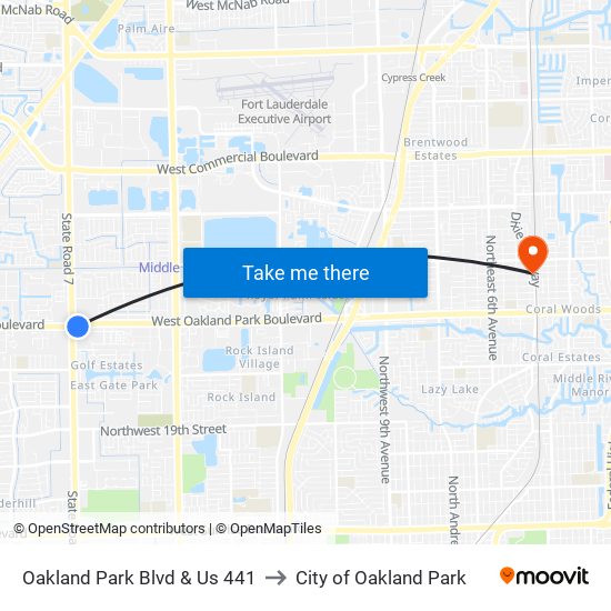 Oakland Park Blvd & US 441 to City of Oakland Park map