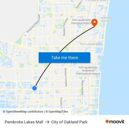 Pembroke Lakes Mall to City of Oakland Park map