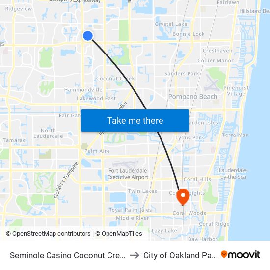 Seminole Casino Coconut Creek to City of Oakland Park map