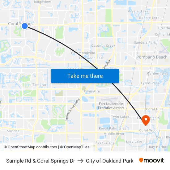 Sample Rd & Coral Springs Dr to City of Oakland Park map