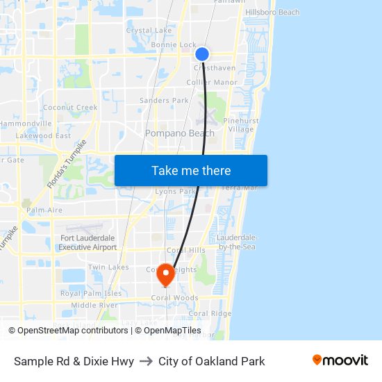 Sample Rd & Dixie Hwy to City of Oakland Park map