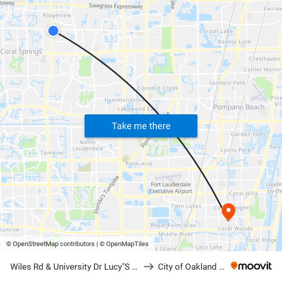 Wiles Rd & University Dr Lucy"S Market to City of Oakland Park map