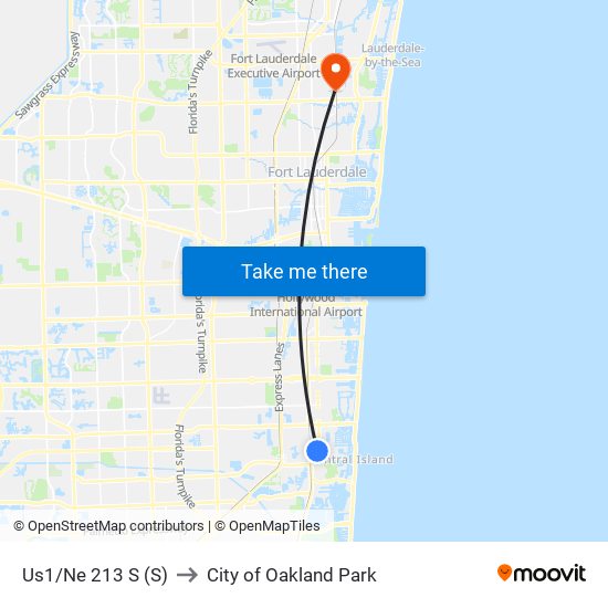 Us1/Ne 213 S (S) to City of Oakland Park map