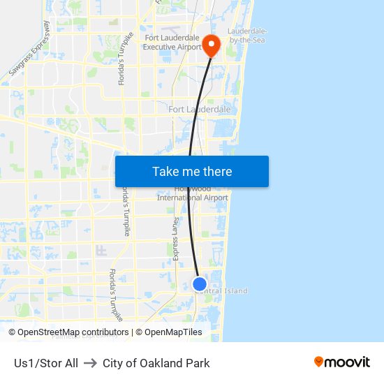 Us1/Stor All to City of Oakland Park map