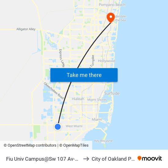 Fiu Univ Campus@Sw 107 Av-17 St to City of Oakland Park map