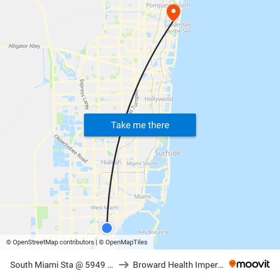 South Miami Sta @ 5949 SW 72 St to Broward Health Imperial Point map
