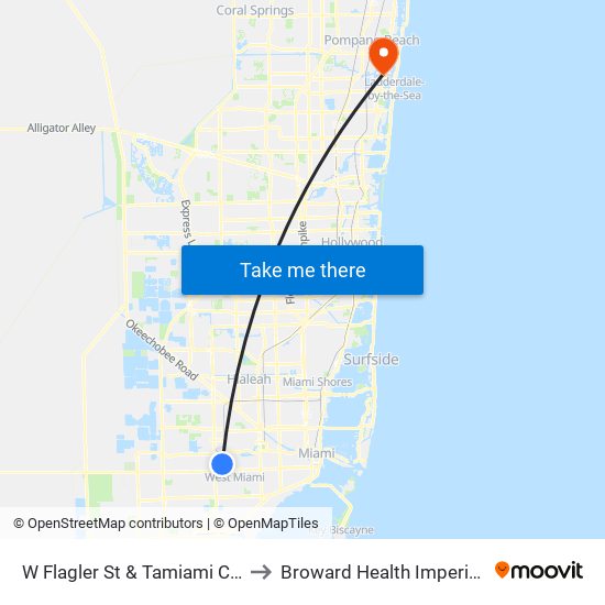 W Flagler St & Tamiami Canal Rd to Broward Health Imperial Point map