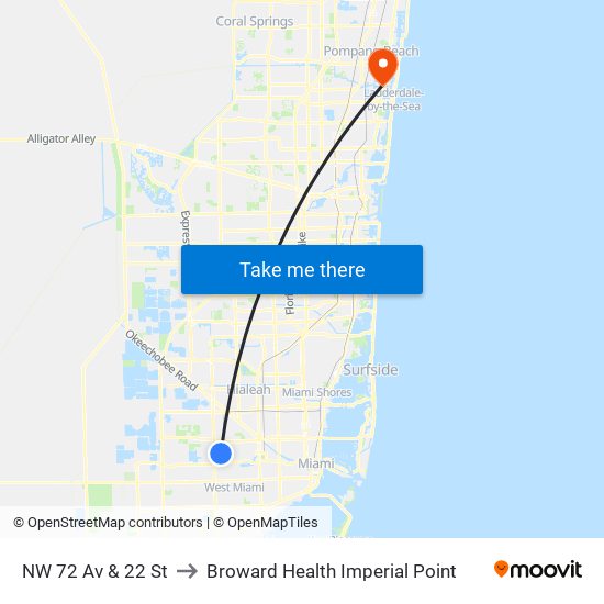 NW 72 Av & 22 St to Broward Health Imperial Point map