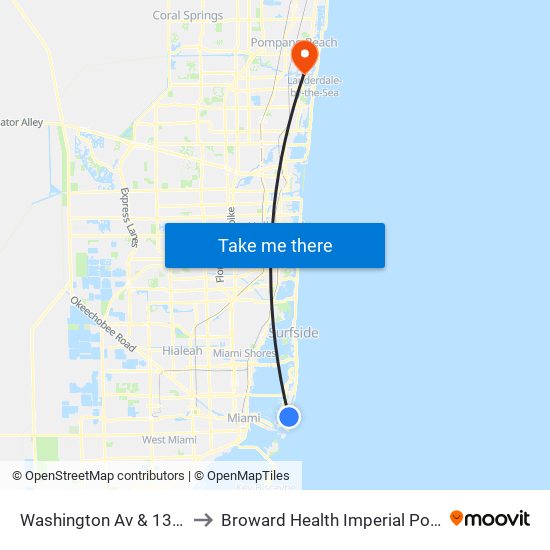 Washington Av & 13 St to Broward Health Imperial Point map