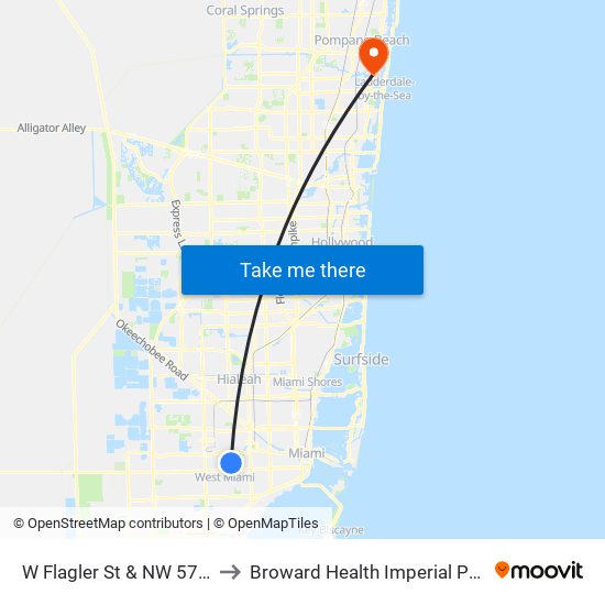 W Flagler St & NW 57 Av to Broward Health Imperial Point map