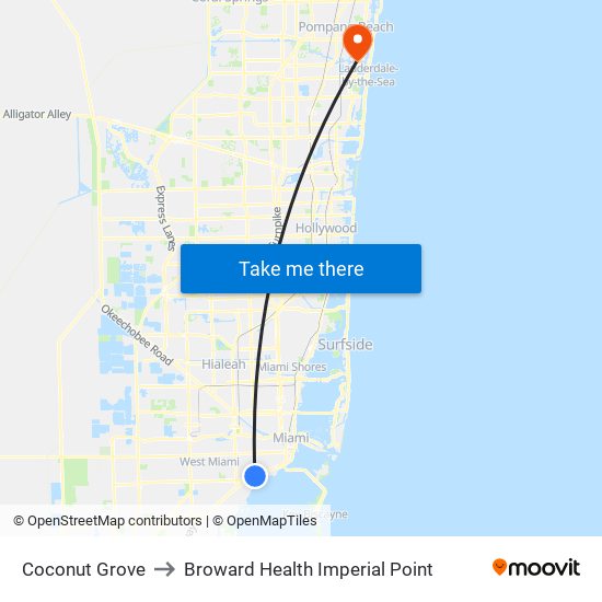 Coconut Grove to Broward Health Imperial Point map