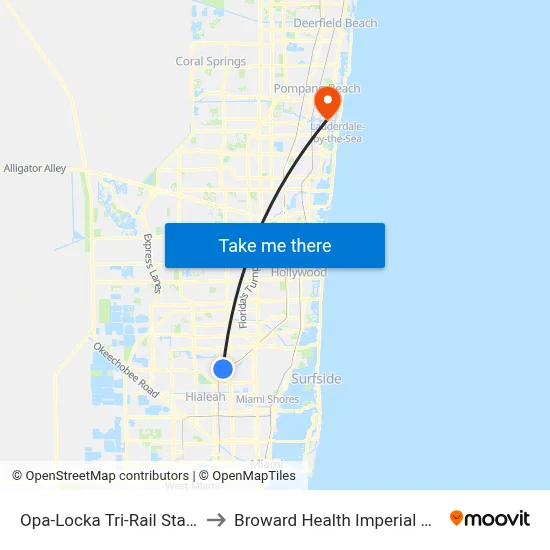 Opa-Locka Tri-Rail Station to Broward Health Imperial Point map