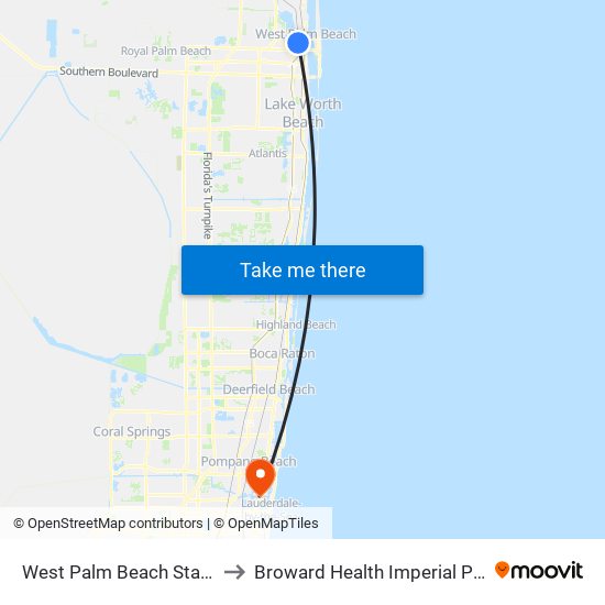 West Palm Beach Station to Broward Health Imperial Point map