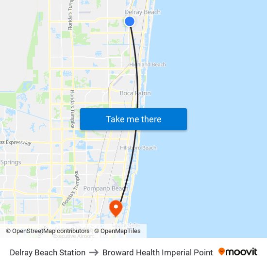 Delray Beach Station to Broward Health Imperial Point map