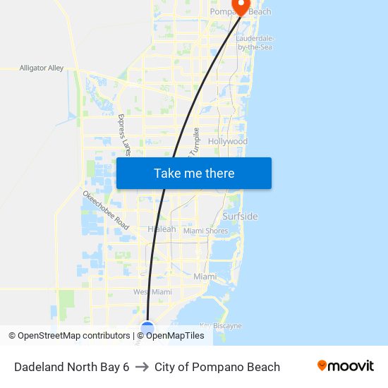 Dadeland North Bay 6 to City of Pompano Beach map