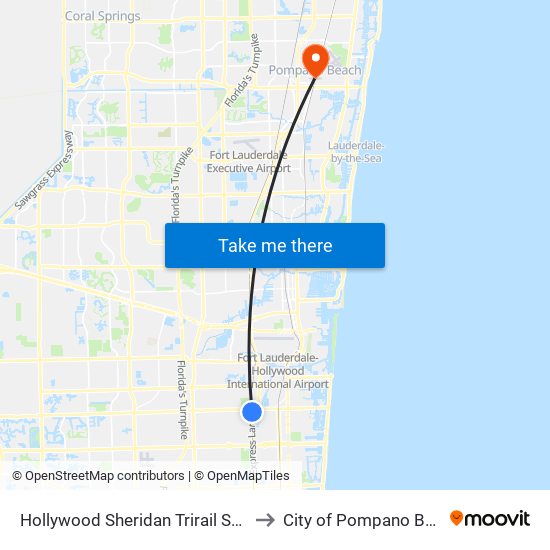 Hollywood Sheridan Trirail Station to City of Pompano Beach map