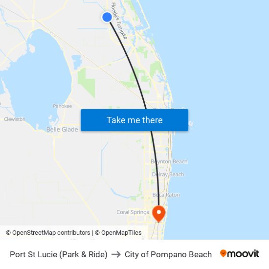 Port St Lucie (Park & Ride) to City of Pompano Beach map