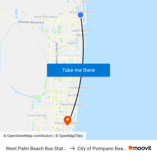 West Palm Beach Bus Station to City of Pompano Beach map
