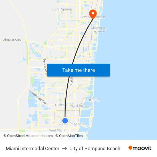 Miami Intermodal Center to City of Pompano Beach map