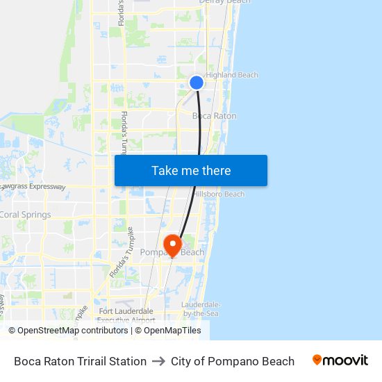 Boca Raton Trirail Station to City of Pompano Beach map