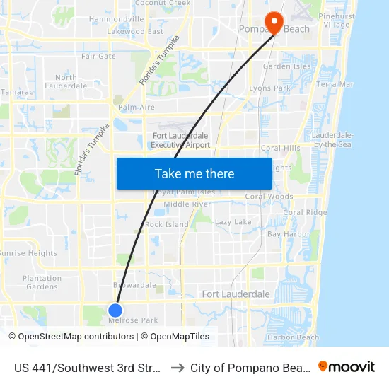 US 441/Southwest 3rd Street to City of Pompano Beach map