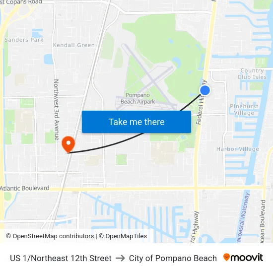 US 1/Northeast 12th Street to City of Pompano Beach map