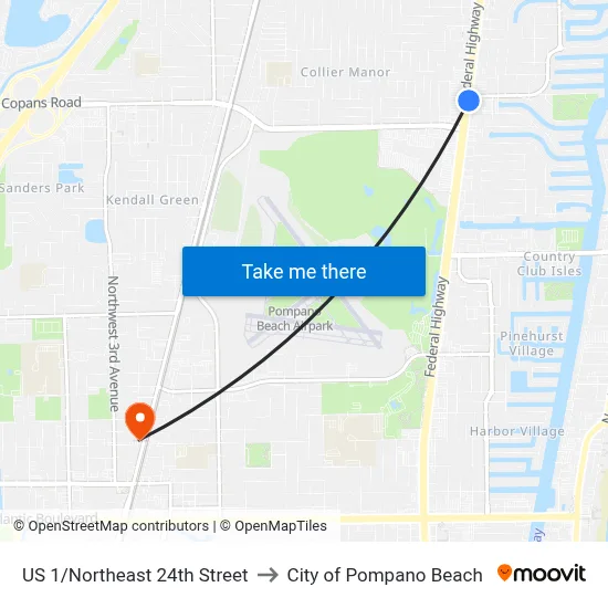 US 1/Northeast 24th Street to City of Pompano Beach map