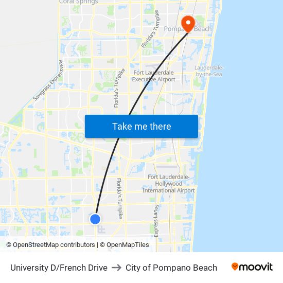 University D/French Drive to City of Pompano Beach map