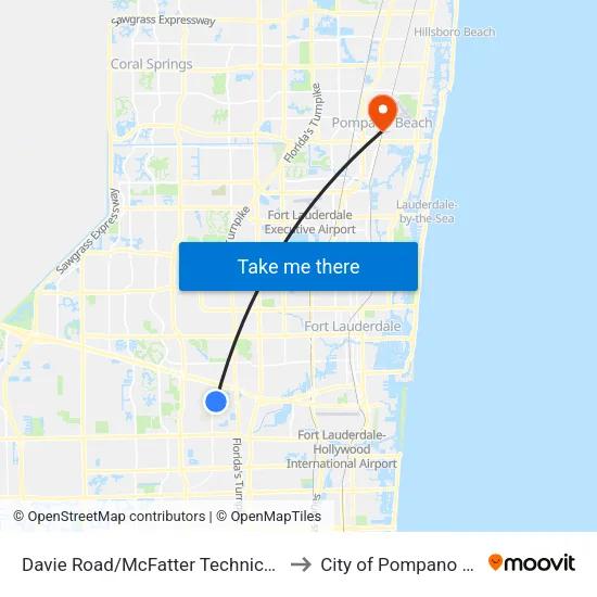 Davie Road/McFatter Technical Center to City of Pompano Beach map
