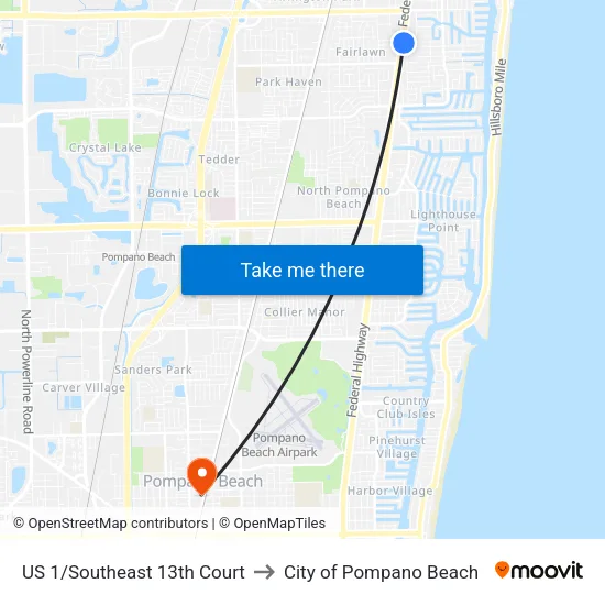 US 1/Southeast 13th Court to City of Pompano Beach map