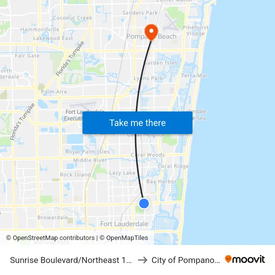 Sunrise Boulevard/Northeast 14th Avenue to City of Pompano Beach map