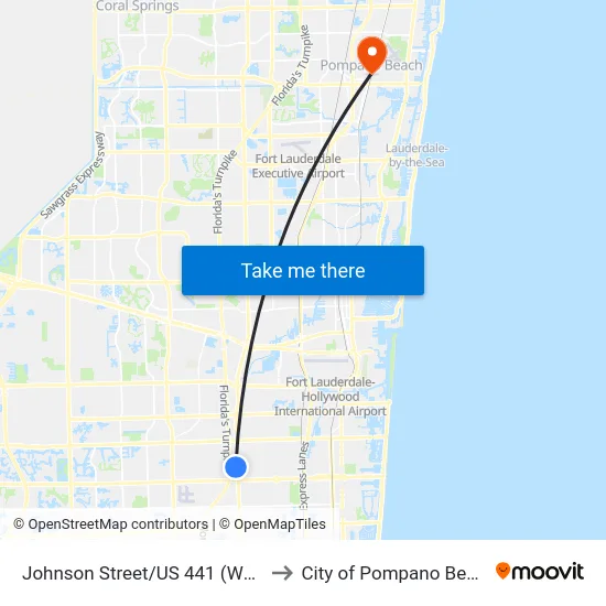 Johnson Street/US 441 (West) to City of Pompano Beach map