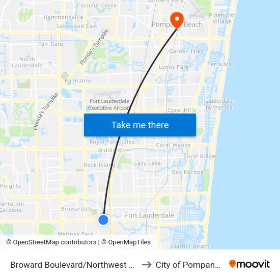 Broward Boulevard/Northwest 24th Avenue to City of Pompano Beach map