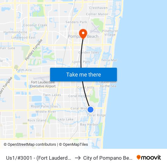 Us1/#3001 - (Fort Lauderdale) to City of Pompano Beach map
