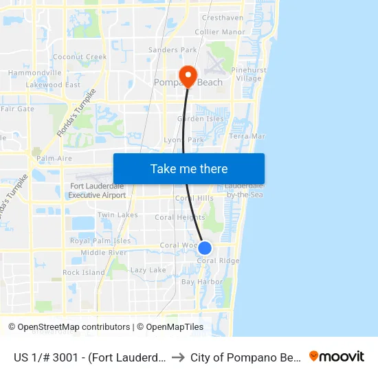 US 1/# 3001 - (Fort Lauderdale) to City of Pompano Beach map